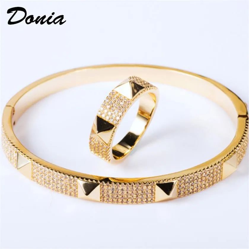 Donia jewelry luxury bangle European and American fashion exaggerated classic geometric micro-inlaid zircon designer ring set gift339h