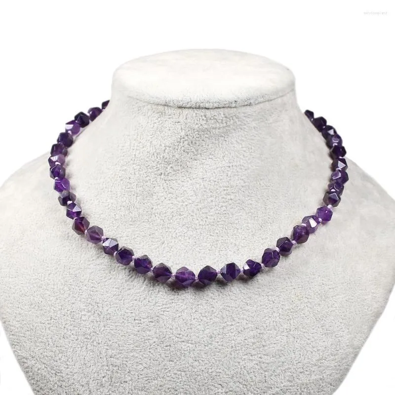 Hängen Natural Faceted Amethyst Gem Stone Necklace 925 Sterling Silver 16,5 "tum pärlor 8mm