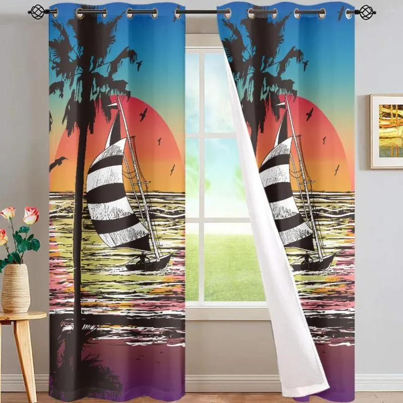カーテンオーシャンビーチ小説スタイルの絶妙なパターンblackout快適なポリエステル生地の男の子の寝室ボコール装飾のためのカーテン