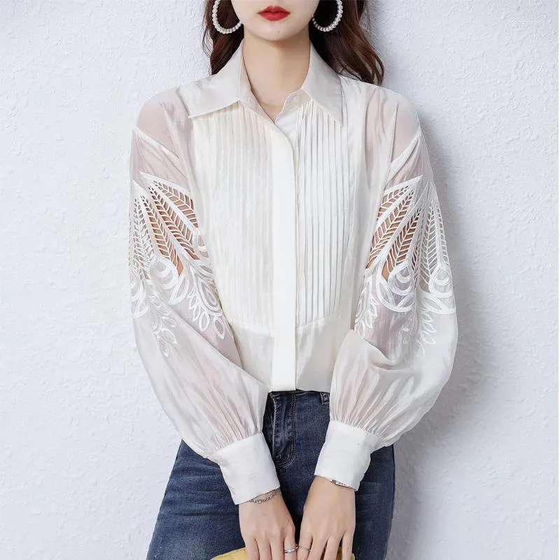 Bluzki damskie moda blusas mejr de moda 2023 Koreańska elegancka bluzka Hollow Out Lantern Rleeve vintage koszulki eleganckie białe topy femme