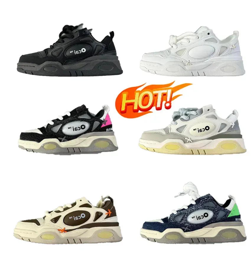 Ocai Vibe Retro Skate Shoes for Men Women Thick Soled Sports Sneakers in Red Black Denim Mocha White Green Grey