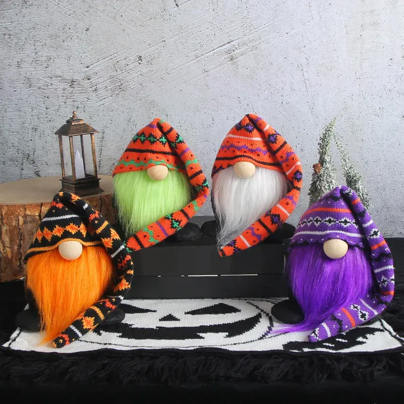 Halloween creative knitting long hat doll new green bearded old man plush doll desktop decorative ornaments