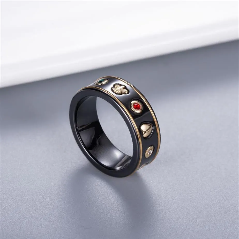 Lover Couple Ceramic Ring with Stamp Black White Fashion Bee Finger Ring High Quality Jewelry for Gift Size 6 7 8 9309k