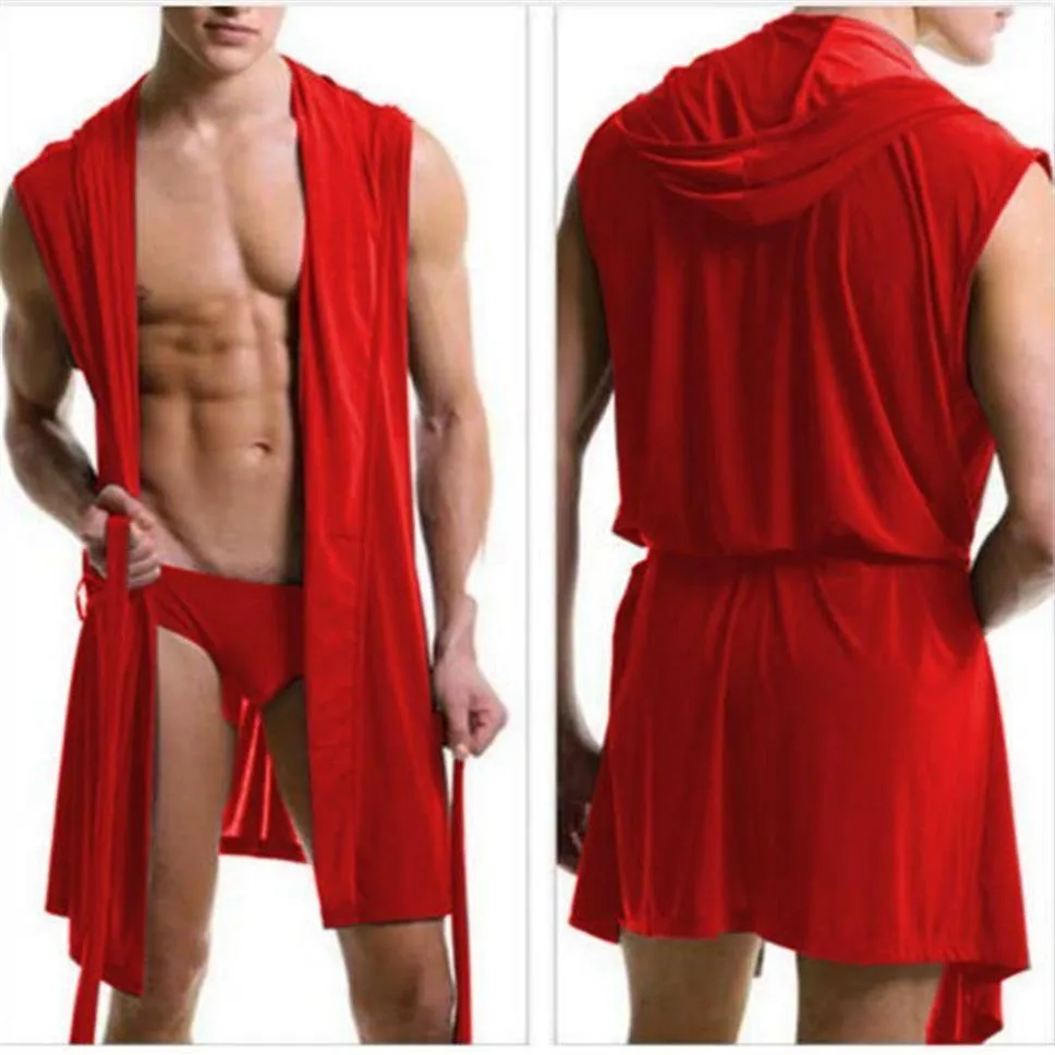 Indumenti da notte da uomo Pigiama sexy da uomo in seta Pijama Hombre Accappatoio con cappuccio da bagno Set da 5 colori Abito estivo con slip299V