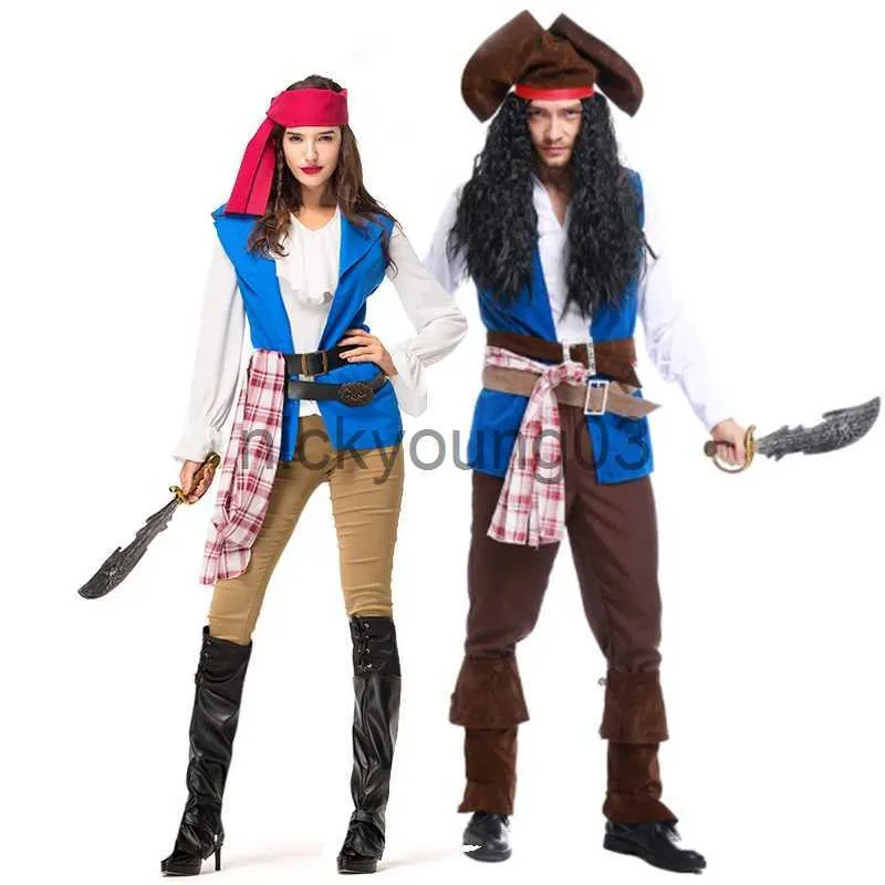 Costume à thème Carnaval Halloween Couple Costume de pirates des Caraïbes Classique Jack Captain Clubwear Jeu de rôle Cosplay Robe de soirée fantaisie x1010
