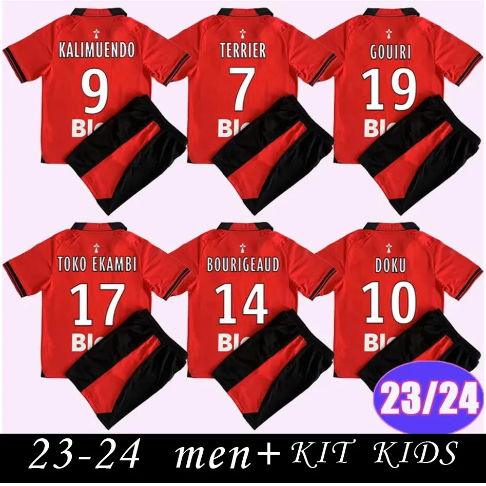 2023 24 Stade Rennais Terrier Kids Kit Soccer Jerseys Doku Bourigeaud Toko Ekambi Gouiri Majer Traore Home Football Dorts 6666