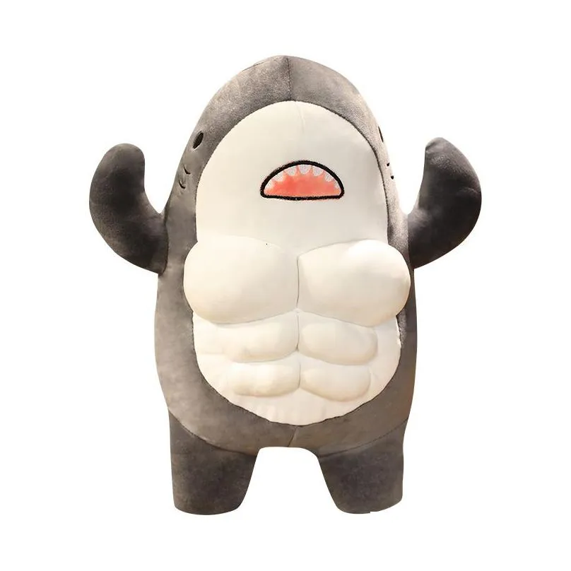 Stuffed Plush Animals Muscle Style Funny Shark Plushies Hug Pillow Fl Soft Doll Home Decor Gift