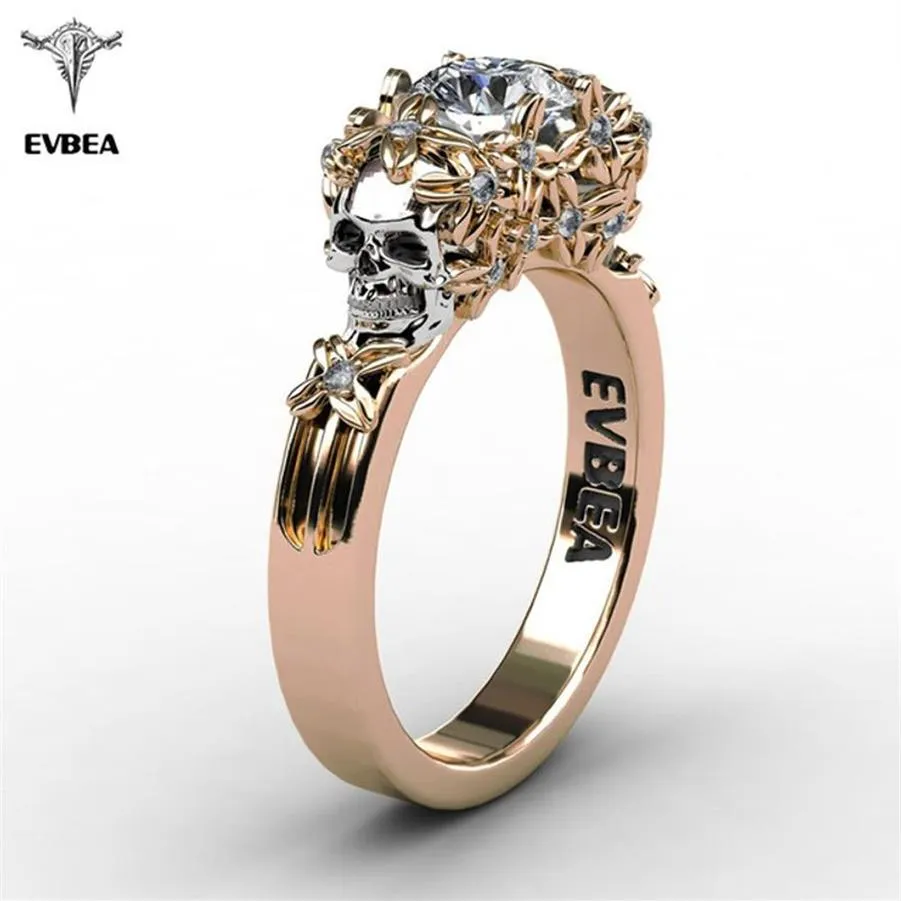 Evbea 2018 Elegancki złotą czaszkę cyrkon Pierścień Kobiety Halloween biżuteria wypełniona złotem zaręczyny