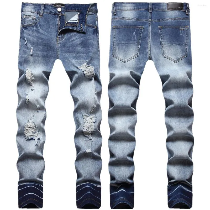 Männer Jeans 2023 Mode Hip Hop Patch Männer Retro Knie Loch Biker Lose Slim Zerstört Zerrissene Denim Mann