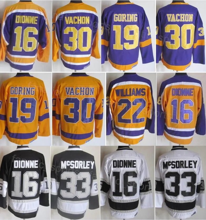 레트로 하키 빈티지 19 부치 goring 저지 CCM 클래식 16 Marcel Dionne 30 Rogatien Vachon 33 Marty McSorley 22 Tiger Williams는 스포츠 팬을 위해 꿰매어졌습니다.