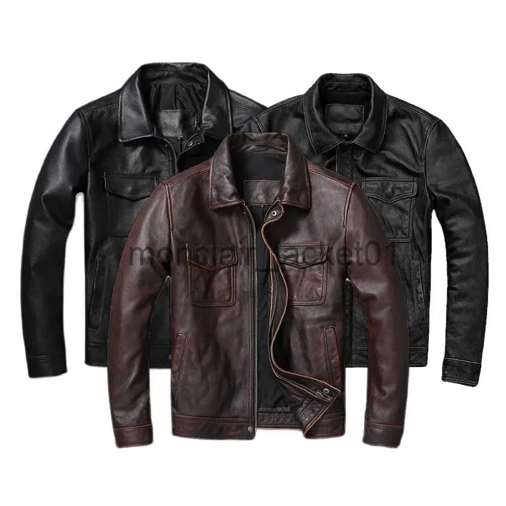 Cuir pour hommes Faux cuir Vintage marron rouge veste en cuir véritable hommes 100% peau de vache naturel s homme automne vêtements manteau vache J231010