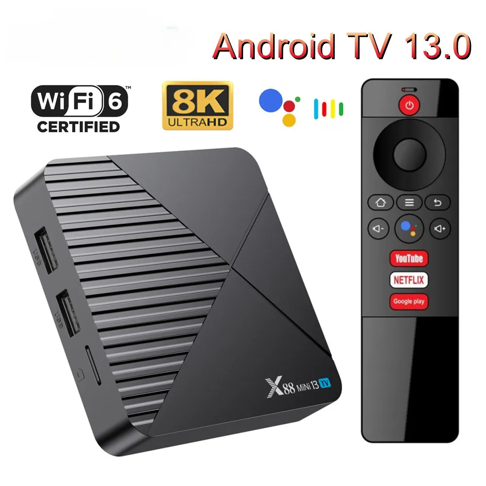 Ahorra a lo Grande en Compras al por Mayor de Cajas De Tv Inteligentes  Android Android TV Box 2024 X88 Mini 13 8k 4GB RAM 64GB ROM Wifi6 Bluetooth 