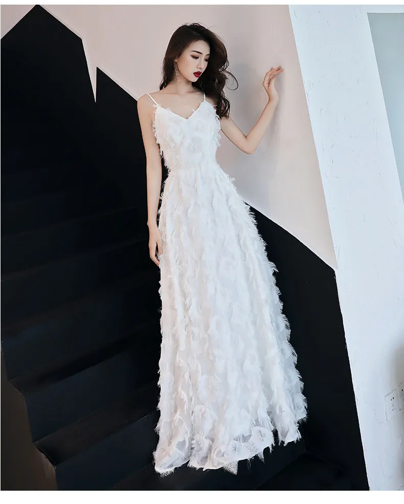 Elegant White Feather Of The Bride Dresses With Zipper Back Plus Size ...