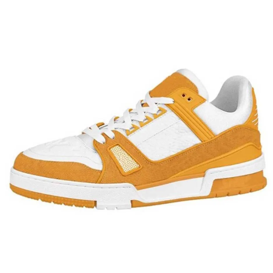 Chaussures de créateur de luxe de haute qualité hommes chaussures décontractées baskets en cuir de veau jaune et blanc fluorescent nbvfrj00003