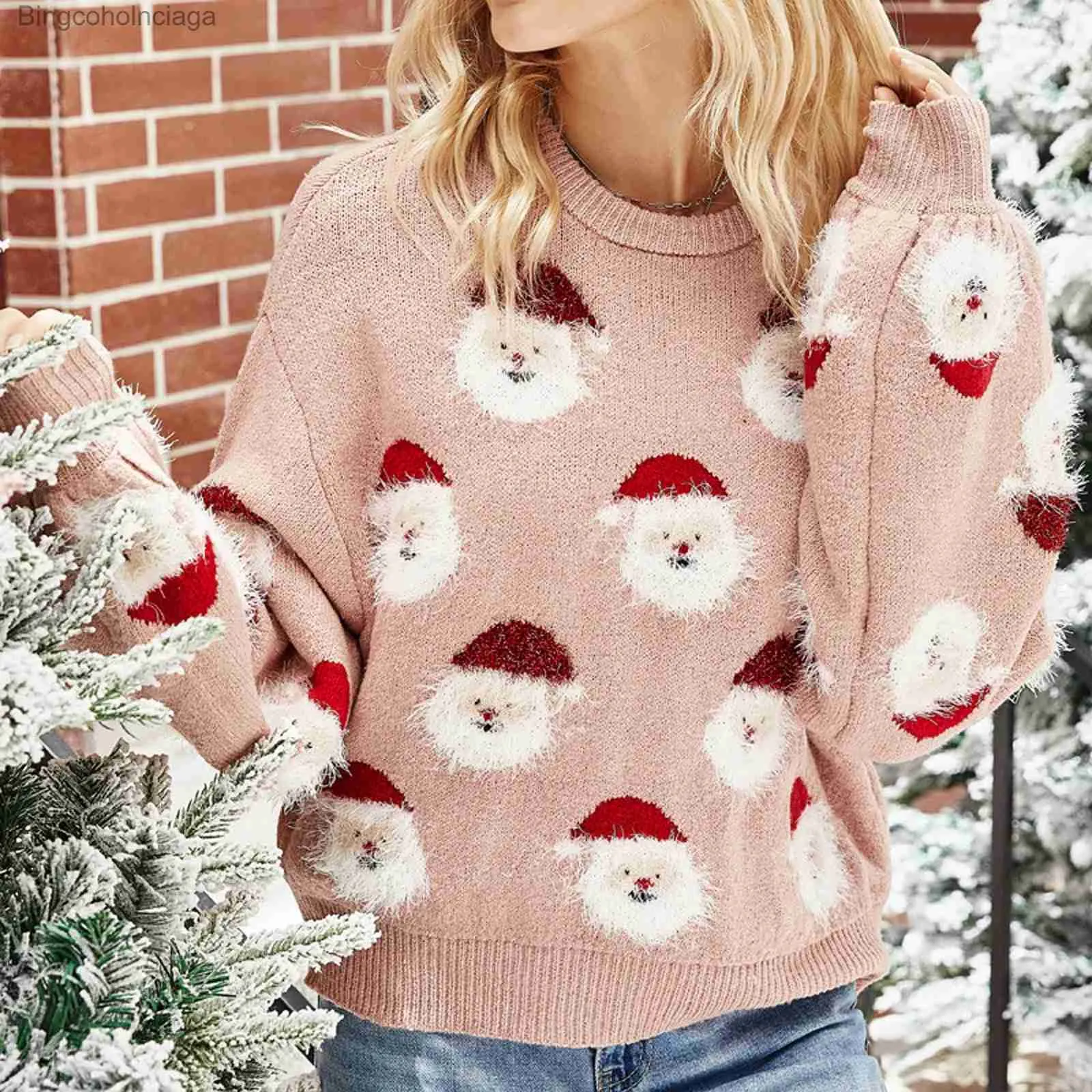 Kvinnors tröjor Julkvinnor Knit Pullover Sweater 2023 Autumn Winter New Cute Santa Claus Loose Fit Winter Long Sleeve Lady Topsl231010