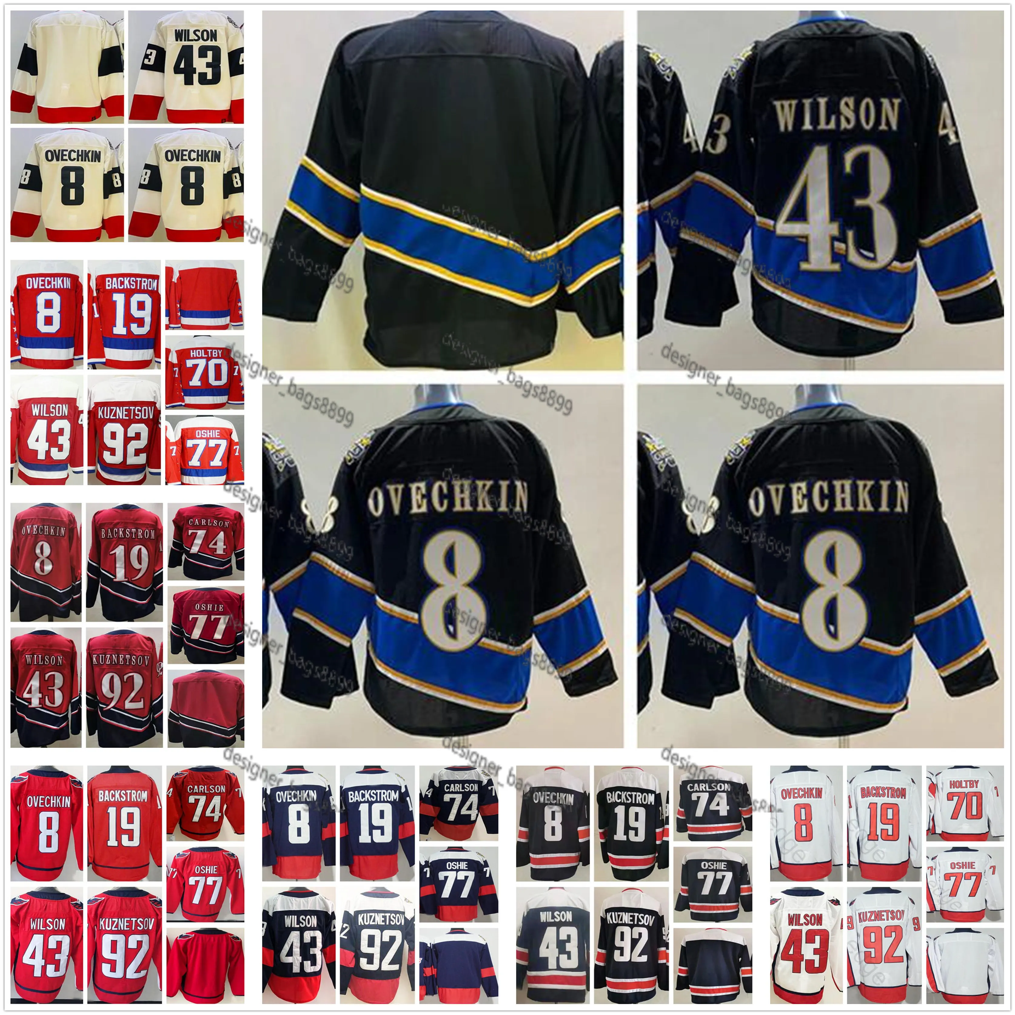 8 Alex Ovechkin 77 TJ Oshie camisetas de hockey 92 Evgeny Kuznetsov 19 Nicklas Backstrom 43 Tom Wilson 74 John Carlson 2023 Nueva camiseta de campeones de la Copa Stanley retro inversa