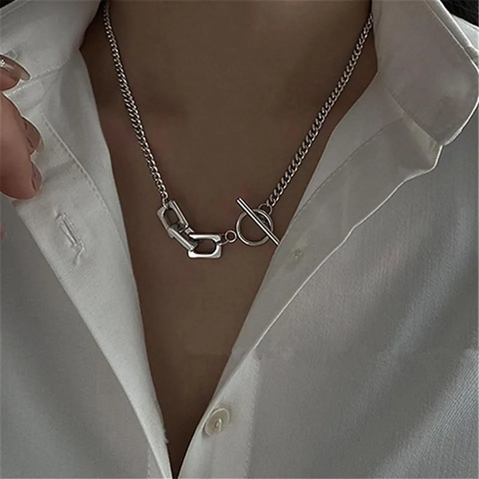 Chokers LOVOACC Hollow Square OT Clasp Patchwork Necklace For Women Girls Silver Color Titanium Steel Chain Jewelry214H