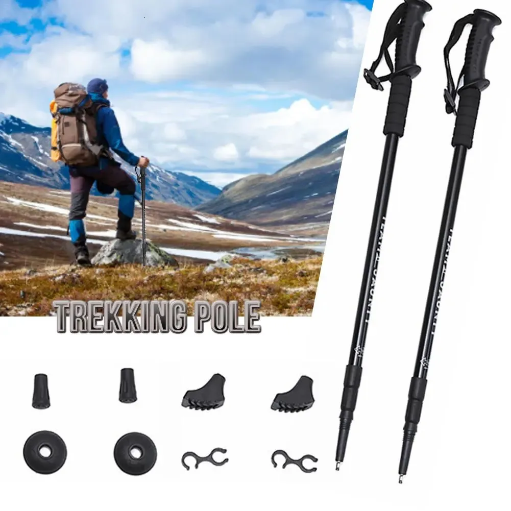 Trekking Poles 2st/Lot Anti Shock Trekking Pole Set Three-Section Straight Handle Telescopic Walking Handing Stick Cane Ski Poles 231010