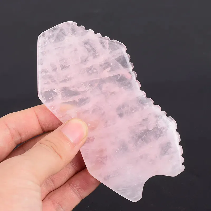 Massage Stones Rocks Comb Rose Quartz Gua Sha Tool Natural Stone Body Massage Health Care Tools SPA Scraping Multifunction Massager Head Face 231007