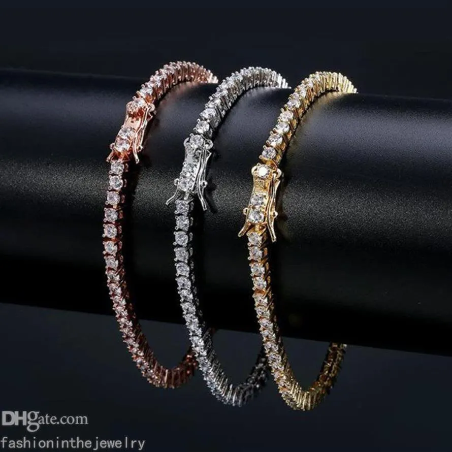 Tasarımcı Bilezik Elmas Tenis Kadınlar İçin Bilezikler Lüks Takı Hediyesi 3 4 5 6 mm 7 8 inç Moda Zirkon Bağlantı Zinciri Bangles Men207o