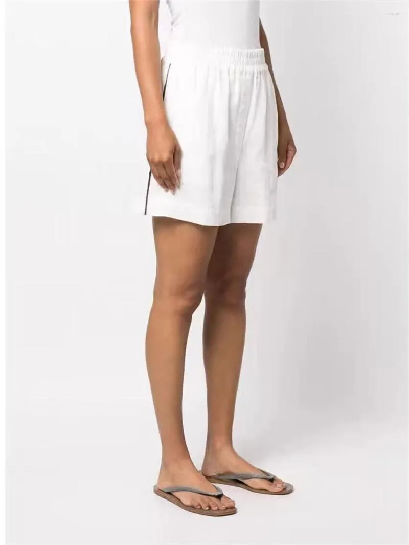 Shorts pour femmes Chaîne de perles Femmes 3 couleurs Taille élastique Droite Simple Été 2023 Femme avec poches