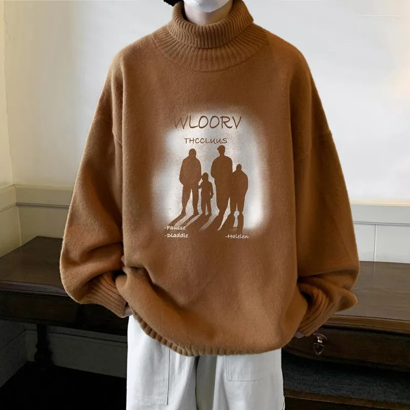 Erkek Sweaters Sonbahar Kış Kazak Gölge Deseni Yüksek boyunlu vintage moda kazak Erkekler Kadın Pembe Örgü Y2K Tiki Stil