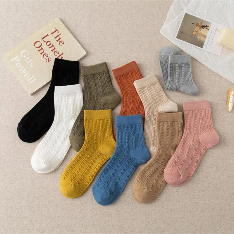 Women Socks Chic Funny Twisted Mönstrad solid Candy Color Women's Cotton College Style Literary Fresh Girls 'Fashion