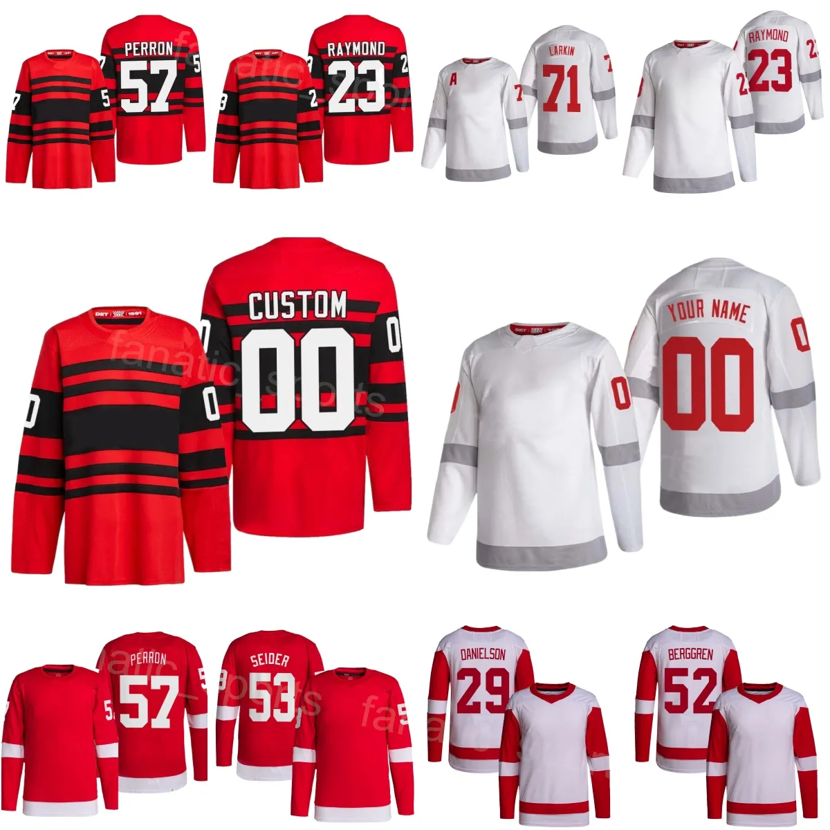 Hockey personnalisé 18 Andrew Copp Jersey Reverse 53 Moritz Seider 27 Michael Rasmussen 52 Jonatan Berggren 29 Nate Danielson 71 Dylan Larkin 57 David Perron Kids Lady Man