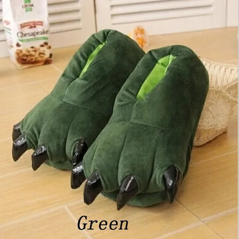 Nouveau Hiver chaud doux intérieur plancher pantoufles femmes hommes enfants chaussures patte drôle Animal noël monstre dinosaure griffe en peluche