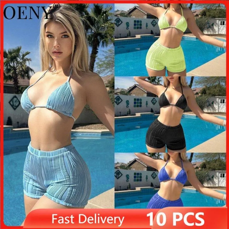 Damenbadebekleidung 10 stücke Großhandel 2023 Weibliche Sommer Gestreifte Bikini Sets Badeanzug Frauen Sexy Badeanzug Zwei Stück Set O11404-1