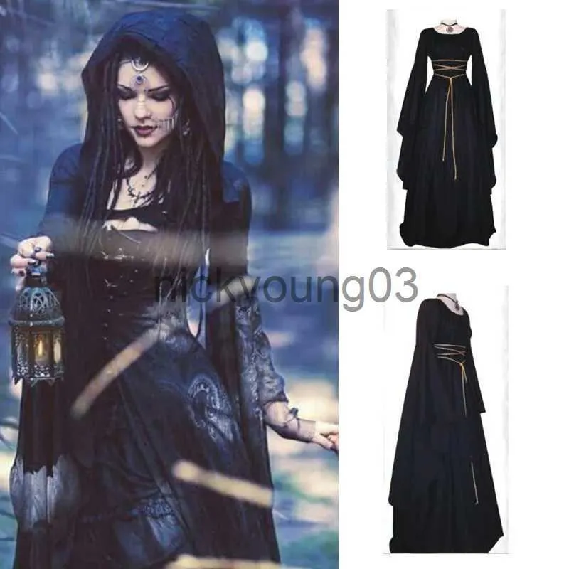 Tematdräkt Medieval Costumes Witch Dress for Women Set Cosplay Vampire Bride Halloween Carnival Party Performance Clothing Up X1010