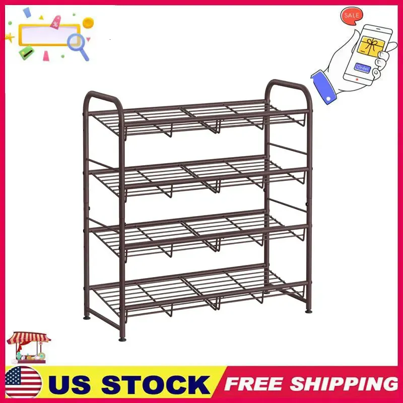 Storage Holders Racks Stackable Shoe Rack 4 Tier Metal Shoes Holds up to 20 Pairs Shoes Adjustable Slanted Shelves Tower Organizer 231010