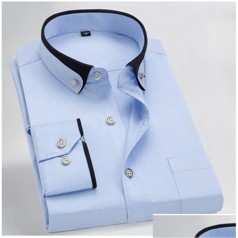 Herrenhemden Ankunftsfrühling Kommerzielles pflegeleichtes Hemd Männliche Oversize-Langarm-Modeformelle Hohe Qualität Plusgröße M-7Xl8X Dhy5I