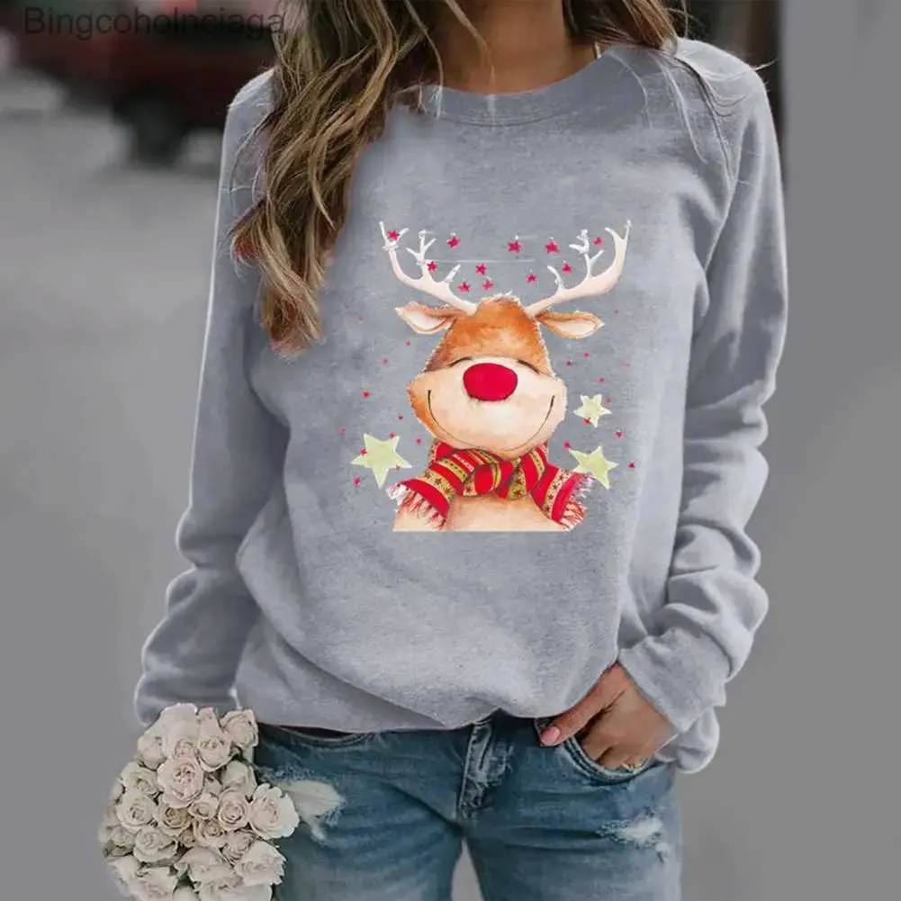 Women's Sweaters Casual Sweatshirt Skin-friendly Sweatshirt Jumper Lightweight Thick Trendy Deer Star Print Christmas JumperL231010