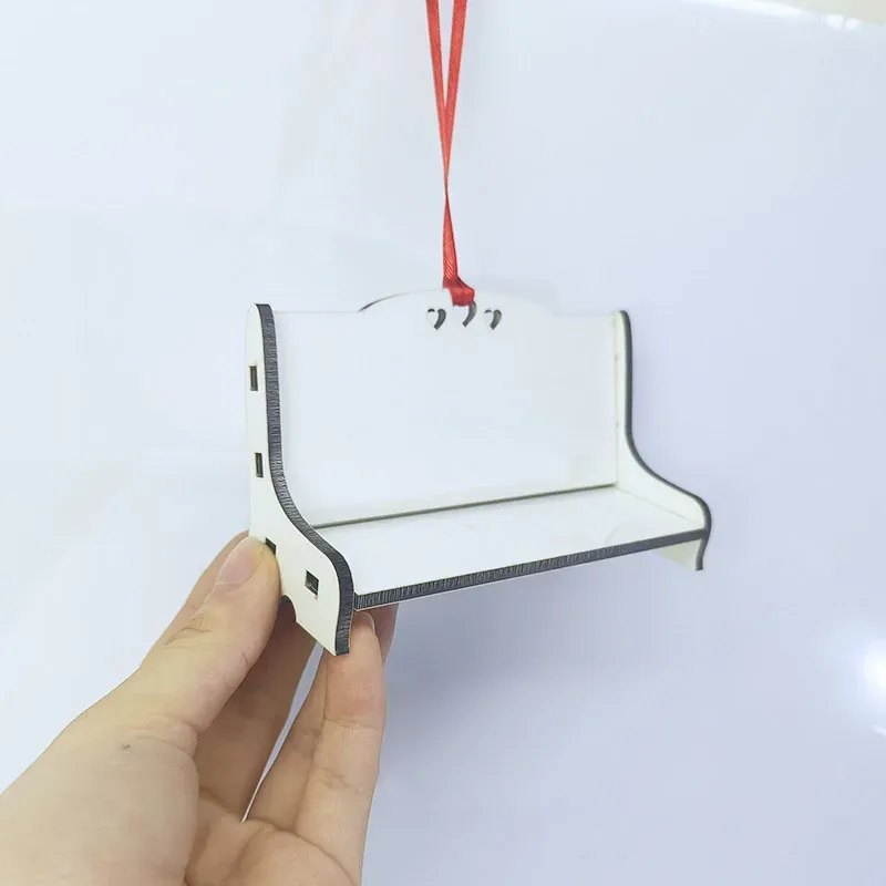 Sublimation Blanks Memorial Bench Ornaments Pendants With Red Ropes For Christmas Tree Decoration