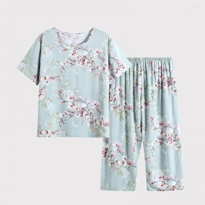 Vêtements de nuit pour femmes dormant taille moyenne ensemble de pyjamas à motif de fleurs amples Costume