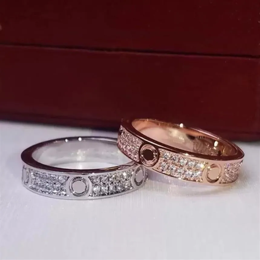 Anel completo de diamante cz amor titânio aço prata homens e mulheres anéis de ouro para amantes casal joias presente2681