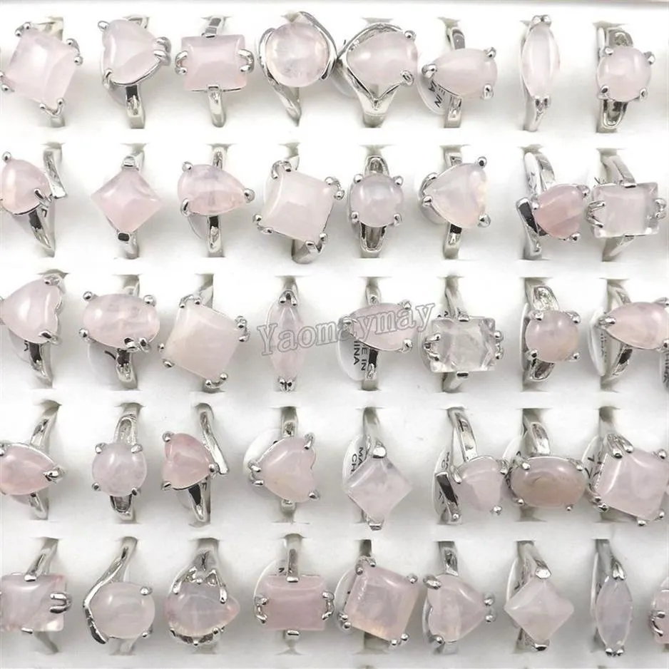 Bagues en cristal Rose à la mode, bijoux pour femmes, bagues en Quartz Rose, 50 pièces, Whole294y