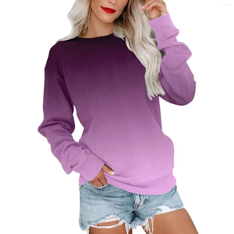 Sweats à capuche pour femmes Couleur dégradée Femmes Casual Col rond Tie Dye Sweat-shirt Harajuku Tunique à manches longues Top Streetwear Sudaderas de Mujeres