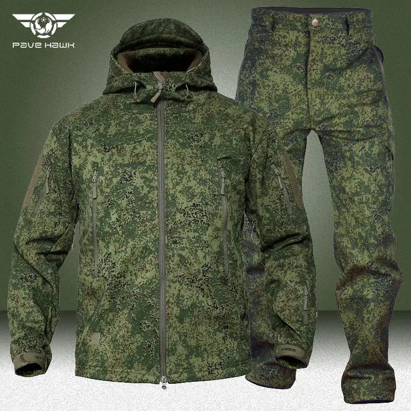 Men's Tracksuits Camo Military Fleece Warm Sets Men Winter Windproof Waterproof Shark Skin Soft Shell Tactical Jacket Army Cargo Pant 2 Piece Set 231010