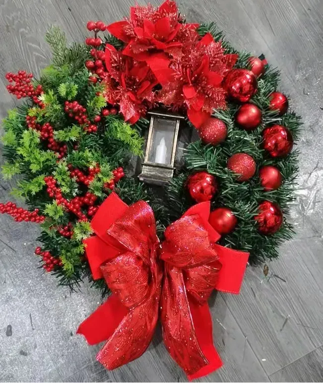 Christmas Decorations Red Christmas Wreath for Front Door Gold Window Wall Door Christmas Decorations Garland Ornament Guirnalda Navidad 231009