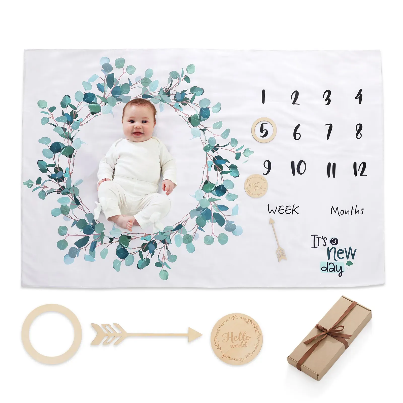 Decken Pucken geboren Monatliches Wachstum Meilensteinkarte Decke Pografie Zubehör für Teppich Säugling Requisite Hintergrundstoff 231009