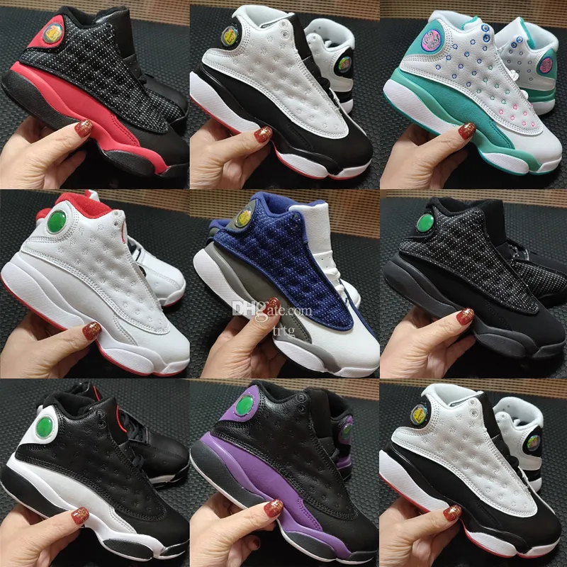 13 Kids Basketball Shoes 13s Chicago White Lucky Green Starffish CNY Children's Outdoor Sports Shoes Size 28-35