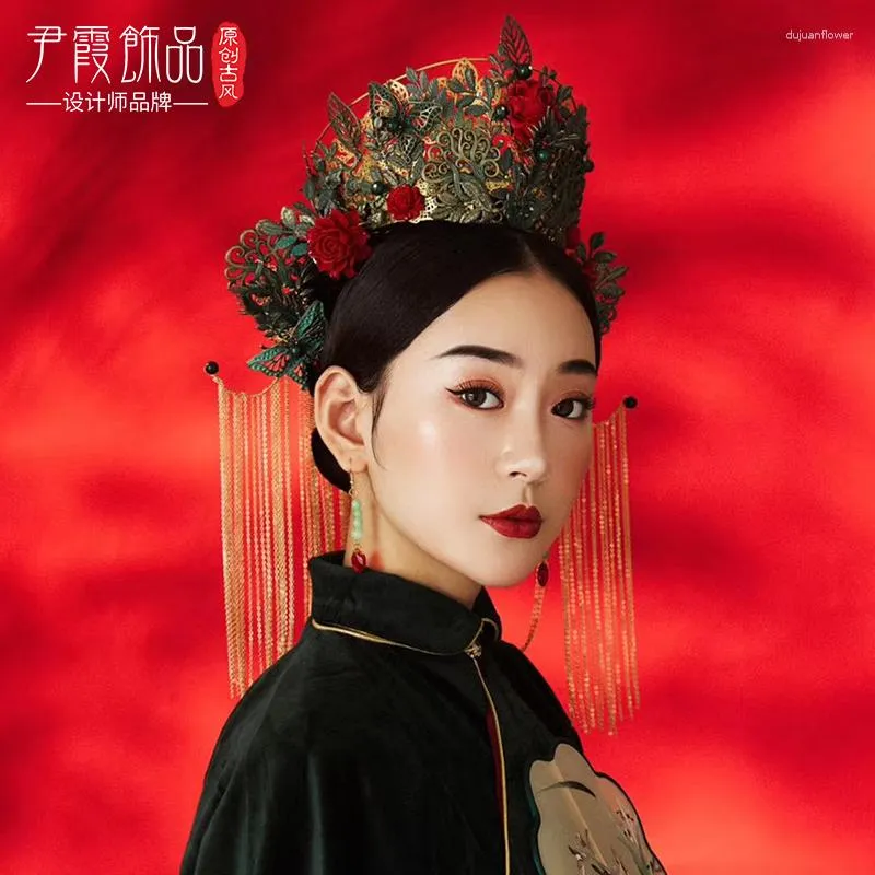 中国の結婚式のヘッドドレスアーロンジュフェンインペリアルedict fengguan xiuhe衣類花嫁の髪の王冠は贅沢を作った