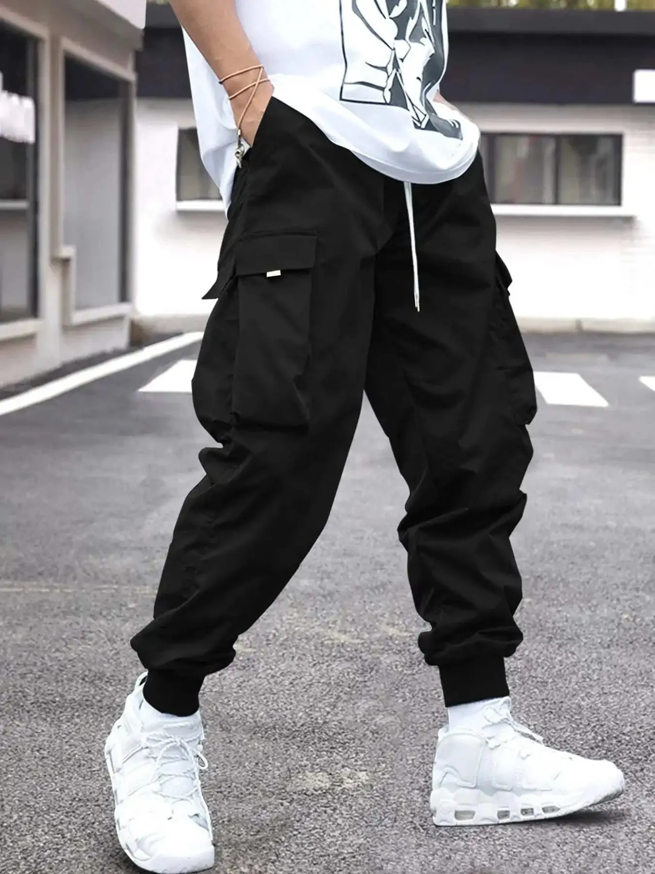 Mens Cargo Sweatpants For Men With Flap Pocket, Side