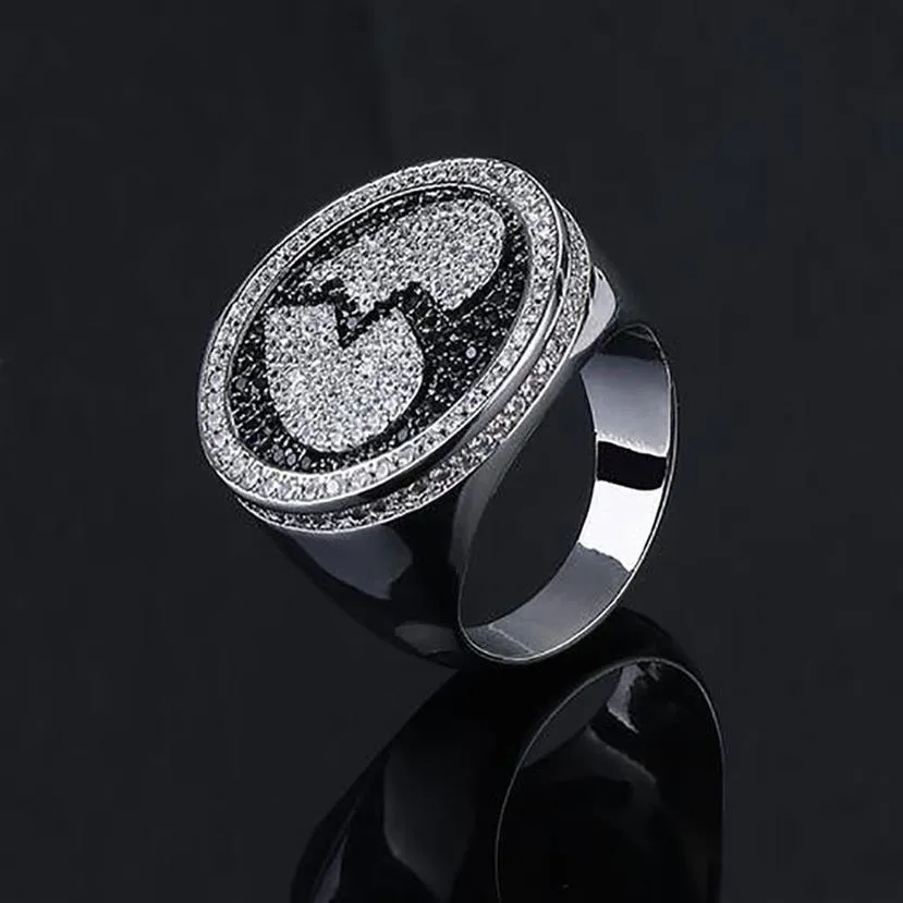 Heren Gebroken Hart Ring Zilver Zwart Twee Tone Zirconia Micro Pave Diamonds Hip Hop Ring met geschenkdoos size7-11294F