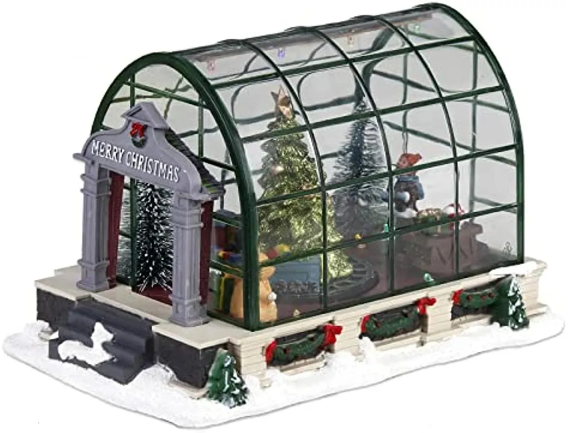 Christmas Decorations Lighted Christmas Village Greenhouse Decorations Animated Lighted Collectible Building Xmas Musical Tree Home Holiday Ornament 231010