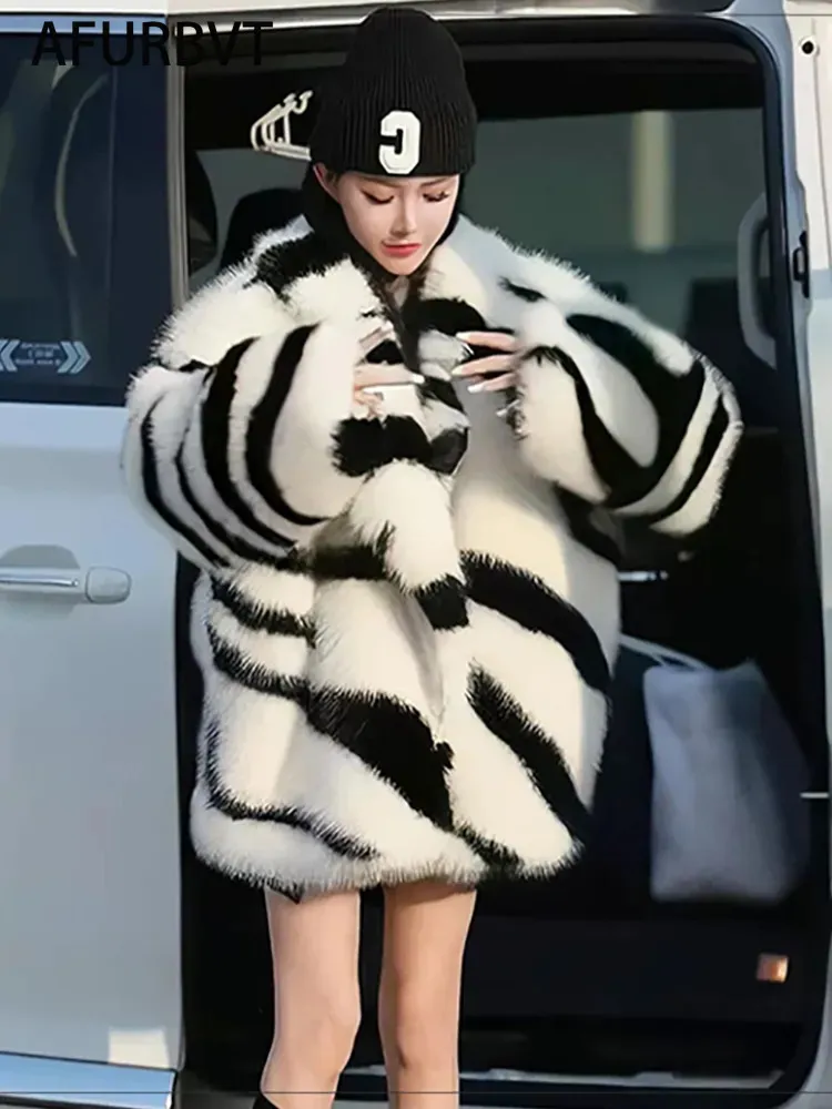 Kadın kürk sahte kadınlar kış sıcak ceket kalın orta uzun palto, yaka dişi casaco feminino 231010