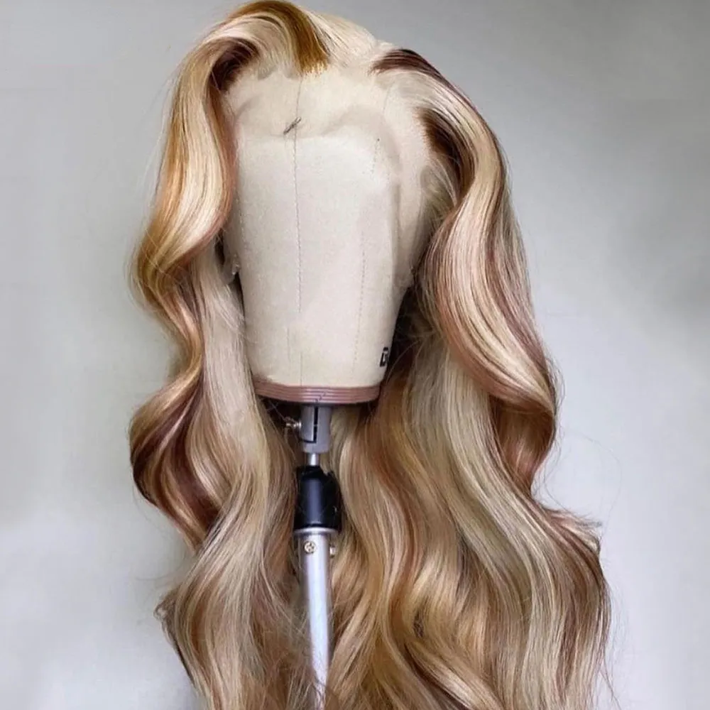 Peruwiańskie włosy Podświetl Blond Perukę Przezroczystą 13x4 koronkową frontalną perukę koronkową koronkową frontową peruki dla kobiet wstępnie wyspukłych 180%
