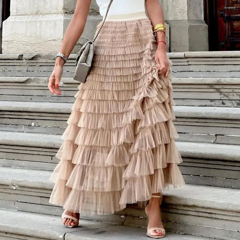 Skirts Office Skirt Summer Multi Layer Mesh Maxi Thin Beach Women Lace Loose Party Streetwear